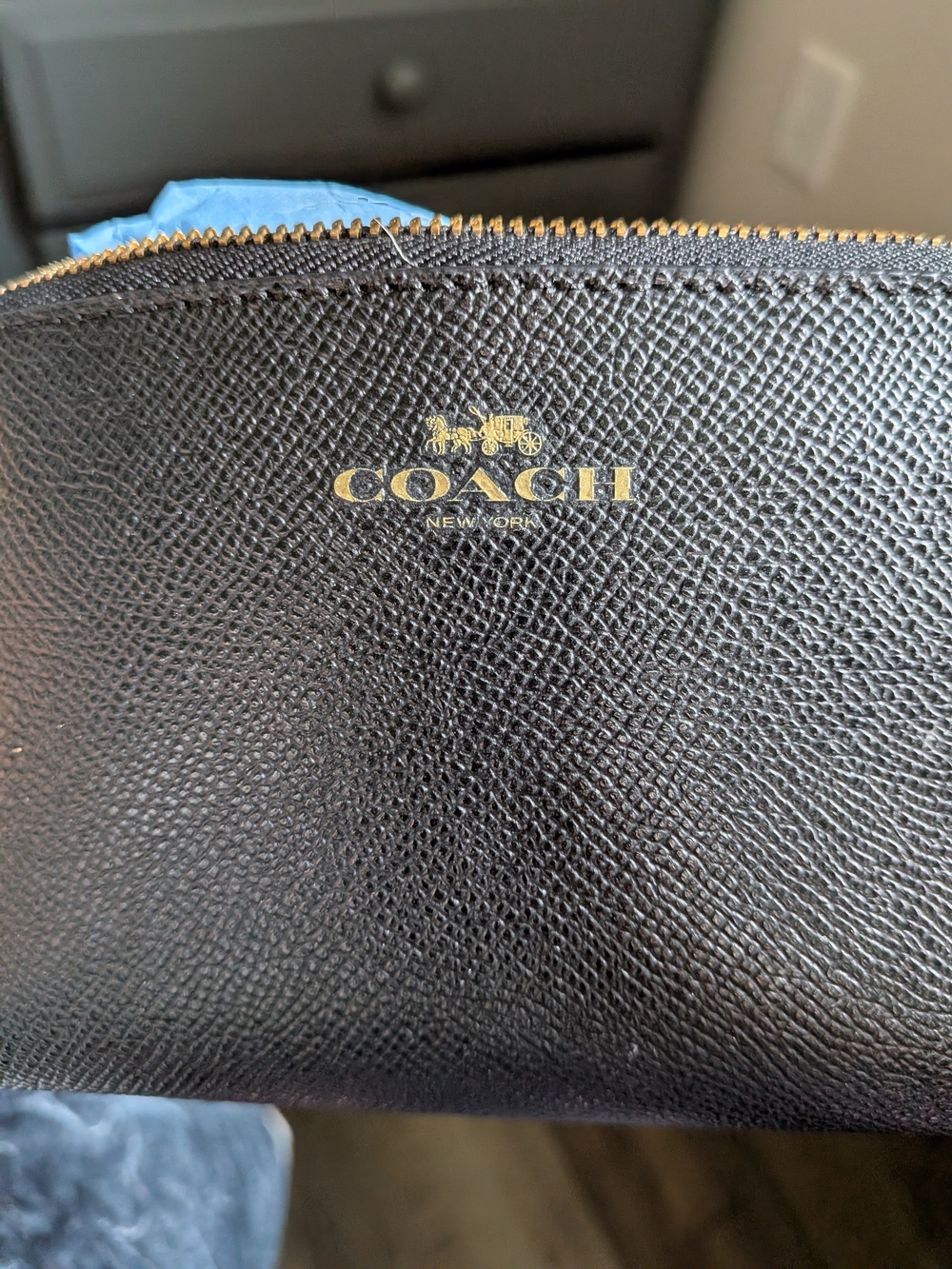COACH Cosmetic Zip Black Leather Bag